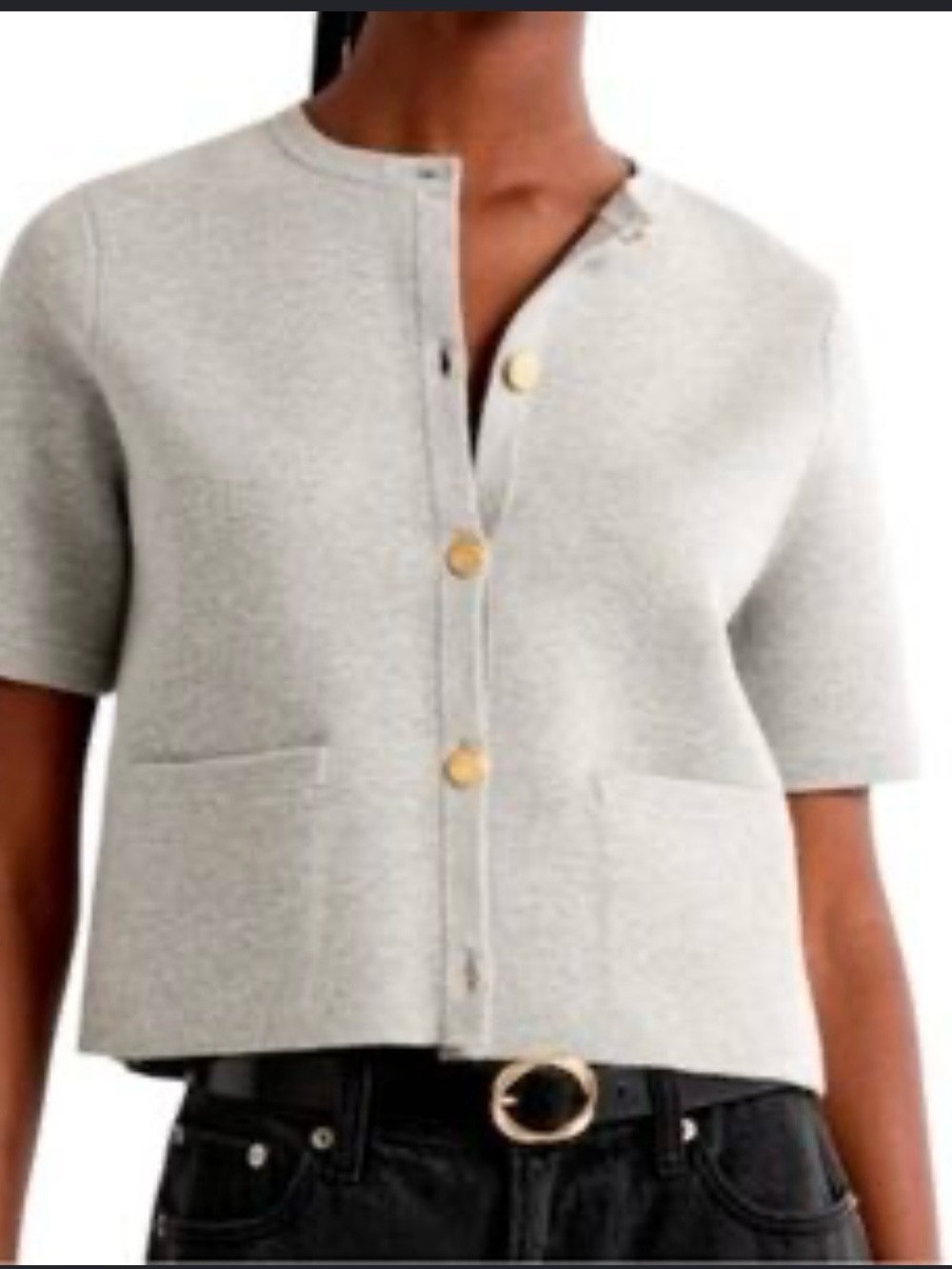 Abercrombie & Fitch Light Gray Short-Sleeve Crewneck Cardigan